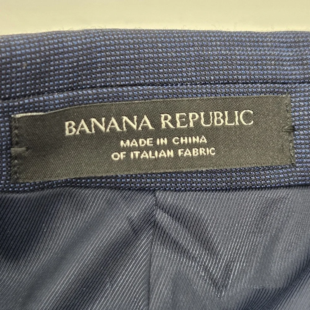 Banana Republic Reda Flexo Blazer Sport Coat Men 46R Tailored Slim Blue Nailhead